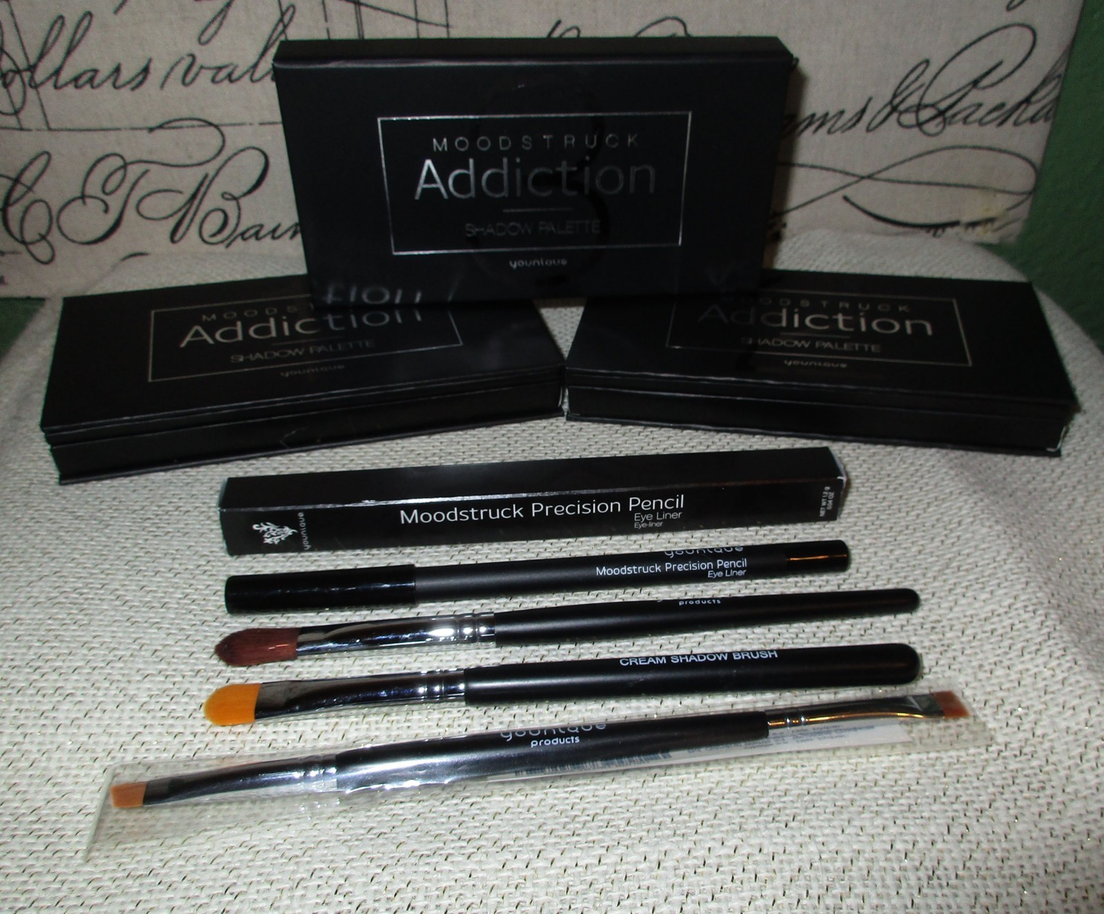 3 NWB Younique Moodstruck Addiction Shadow Palletes Brushes and Eyeliner Lot