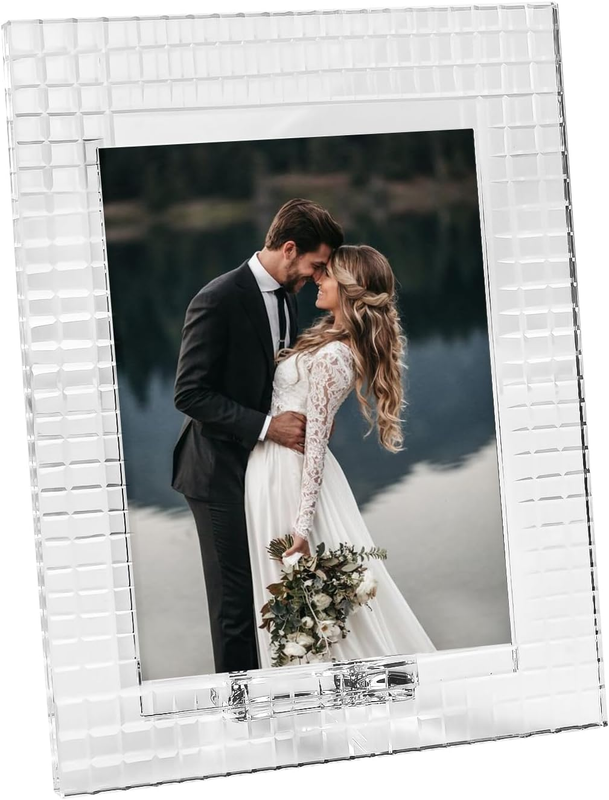 Crystal Wedding Frame 5X7Inch of Keepsake Photo Frames, Crystal Picture Frames with Embossed Design, Tabletop Display Decor Frame(Fit 5X7 Max Photos), Comes with Gift Box