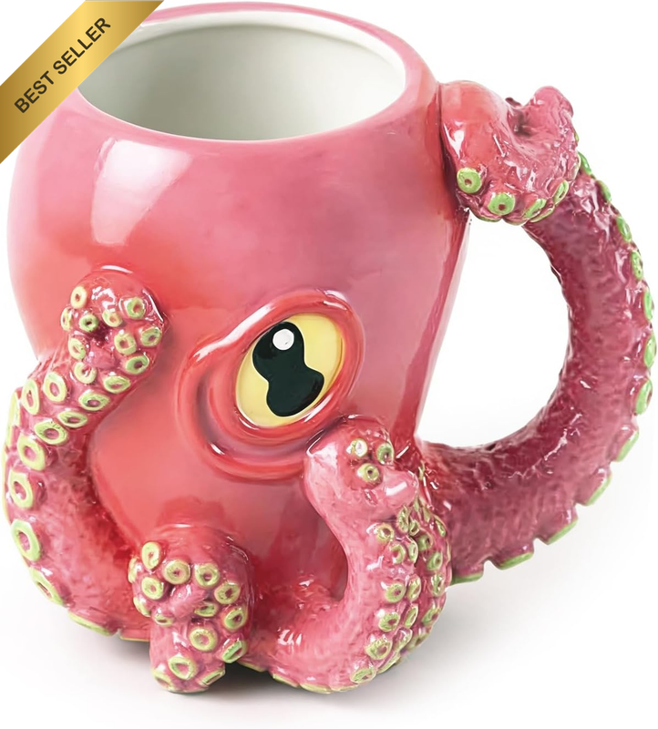 3D Pink Octopus Ceramic Mug,Novel Handmade Octopus Shaped Statue Cup,Festivals o