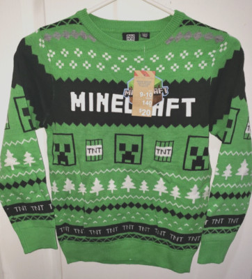 MINECRAFT BOYS CHRISTMAS SWEATER NEW NWT size 9/10 green TNT nice! 20 msrp! WOW!