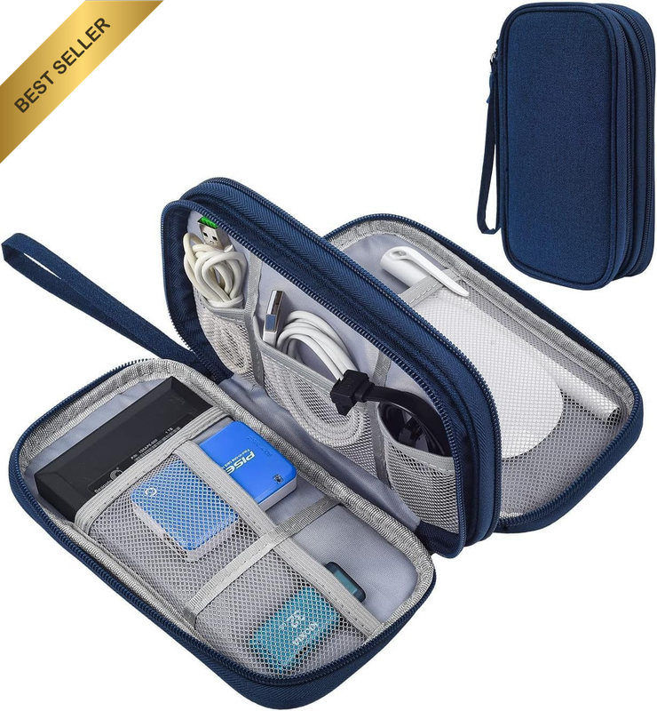 Blue Travel Cable Accessories Organizer Case 11x19x5.5cm Power Bank USB
