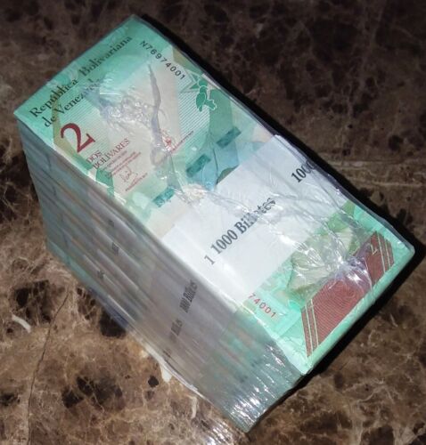 1 BRICK 1000 pcs Bank Notes Venezuela 2 Bolivares UNCIRCULATED NUMERIC 2018 