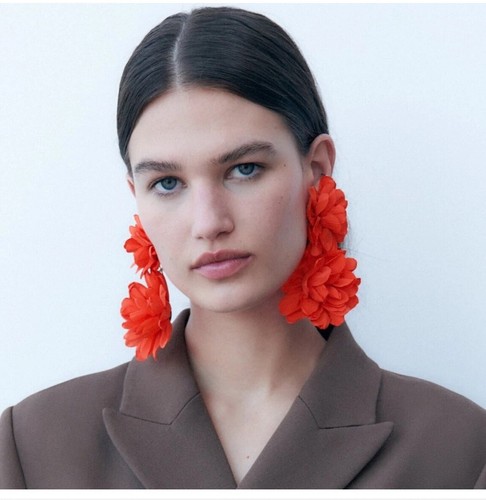 Zara Orange / Red Floral Earrings NWT | eBay