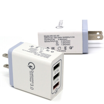 (Pack of 2) 3 Port Quick Fast Charge 3.0 USB Hub Wall Charger Power Adapter Plug
