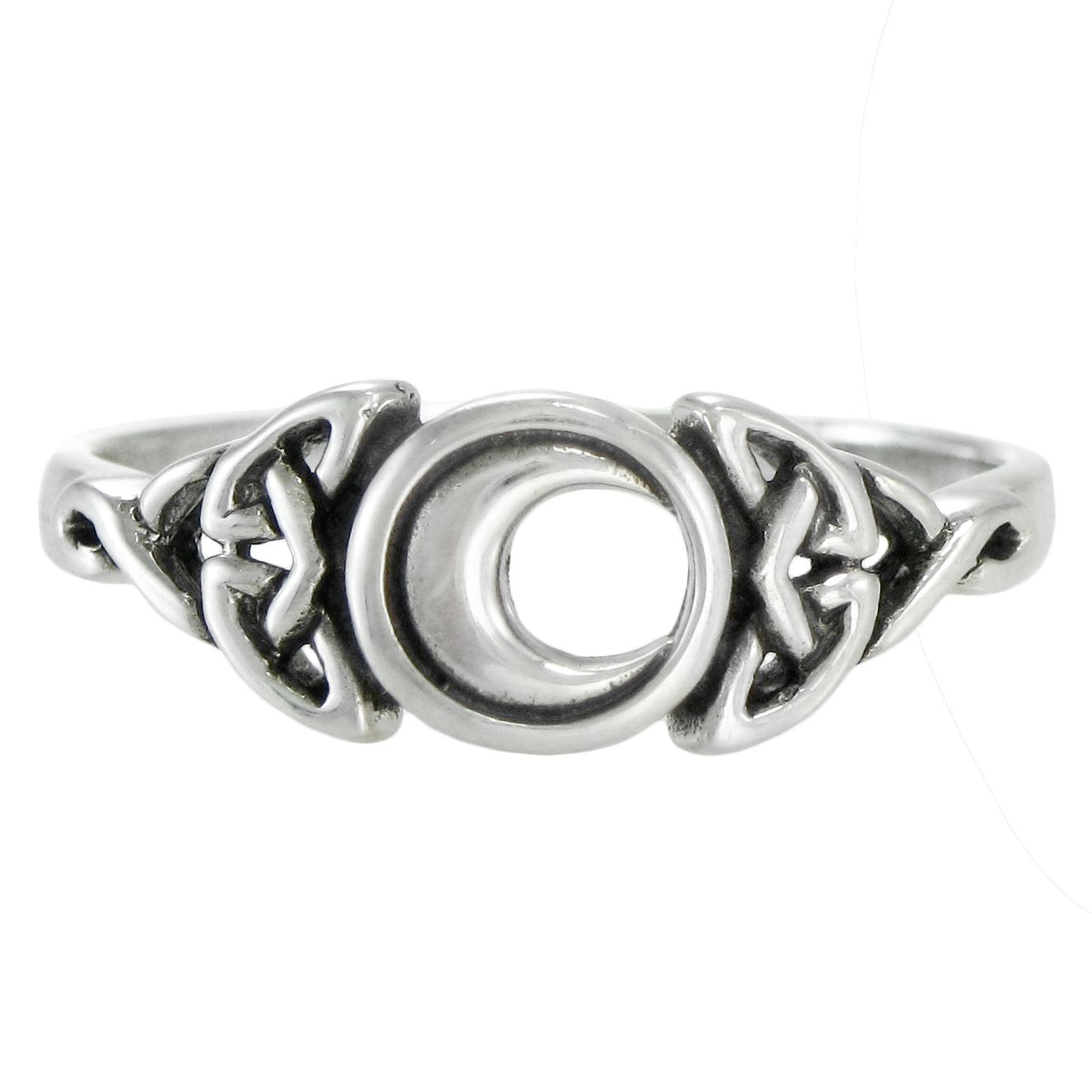 Celtic Triquetra Knot Crescent Moon Ring Lunar Sterling Silver Wiccan Sizes 4-15