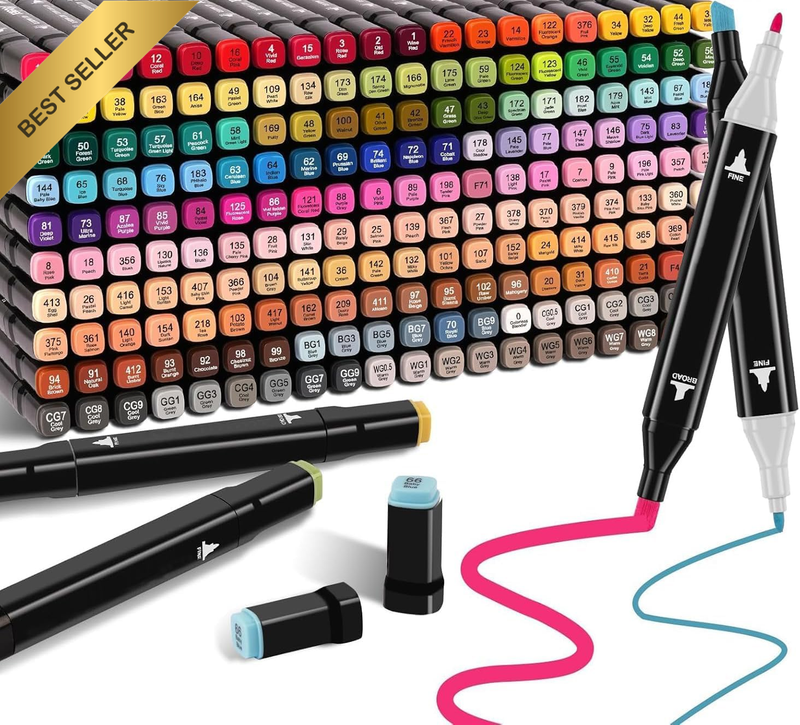 Alcohol Markers Dual Tip 204 Colors with Carrying Case, Art Drawing Markers Set