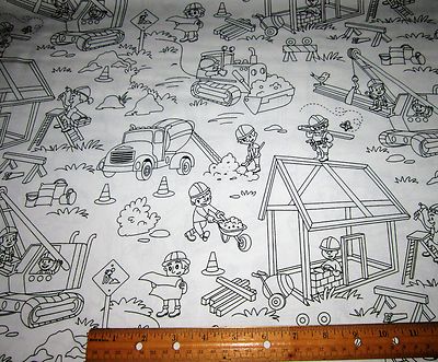 1 yard of Black Print on White COLOR ME BUILDING FUN on 100% cotton fabric