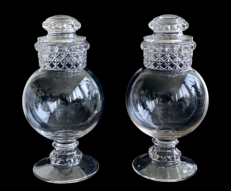 Early American Pattern Glass Dakota Apothecary Jars ~ 19th Century