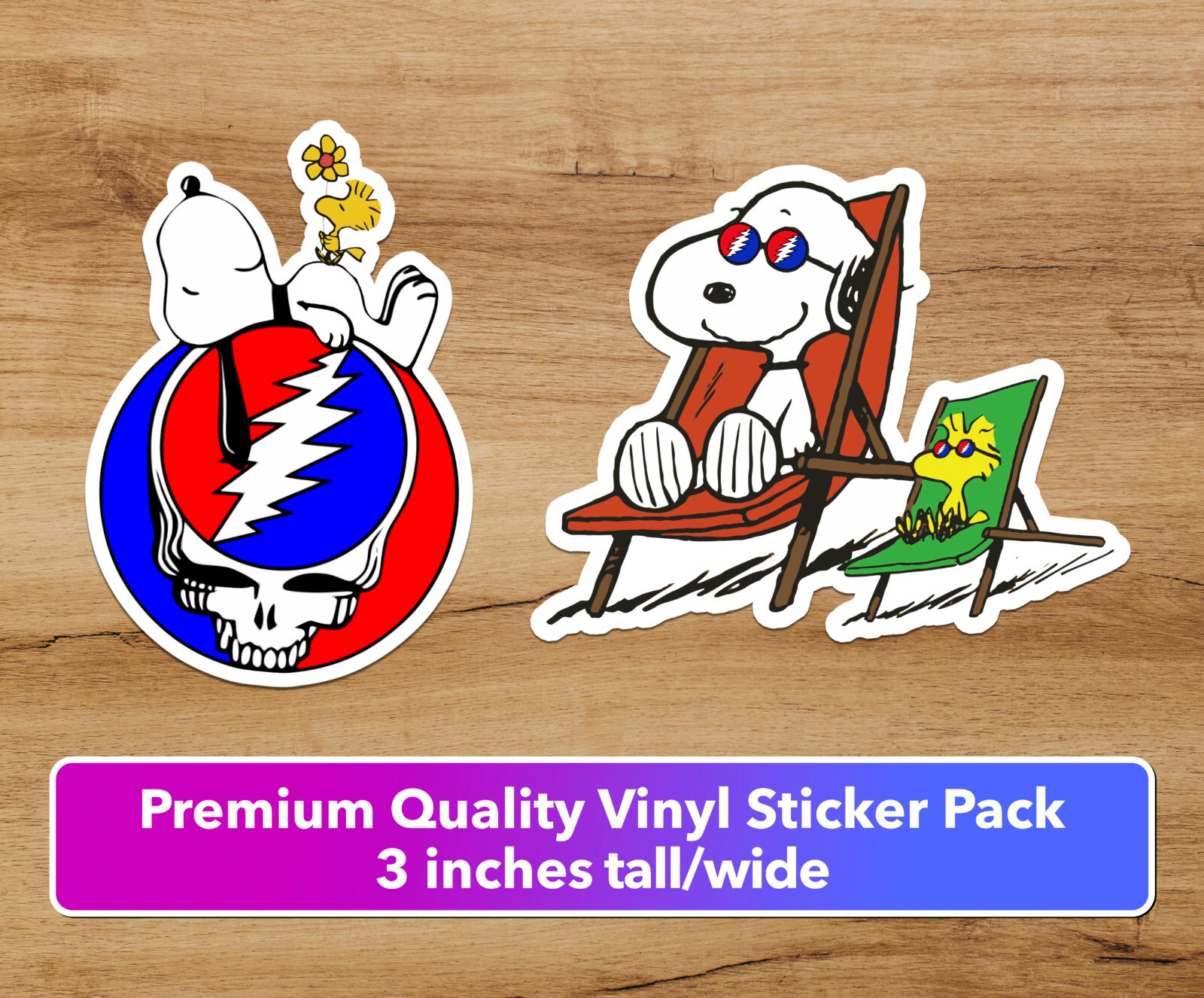 Grateful Dead Snoopy Peanuts Woodstock 2-pack 3x2 in Jerry