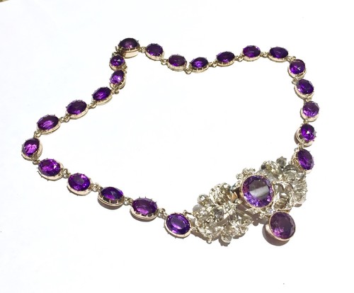 Antique Georgian Rivière Riviere 14k Gold Diamonds Amethysts European pos.French