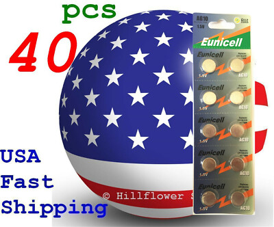 40 pcs AG10 LR1130 TopUS 389A LR54 G10 Card 1.5V 0% Hg Alkaline Battery
