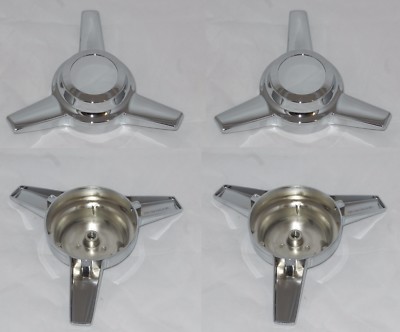 4 PIECES BOLT STUD MOUNT SPINNER TRIBAR KNOCKOFF CHROME WHEEL RIM CENTER CAPS