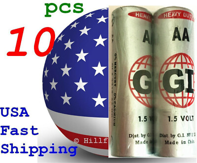 10 pcs Size AA LR6 AM-3 0% Hg Super G.I. Heavy Duty 1.5V Bulk Battery