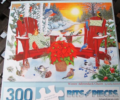 300 Piece Kathy Bambeck Art Puzzle ''Winter Adirondack Chairs'' -  18'' x 24''