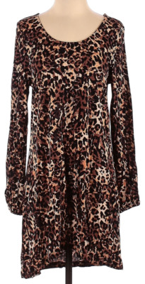 NWT Lascana Long Sleeve 100% Viscose Leopard Mini Dress Sz 4 - 6 Made in Turkey
