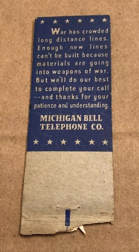 Vintage Michigan Bell Telephone Company Matchbook Cover