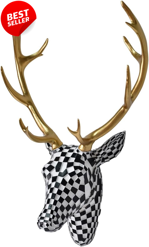 Mosaic Deer Head Wall Decor Resin Black White 15.7 Inch - US