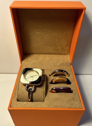 Pre-owned Tory Burch Miller Gold Watch Interchangeable Bezel Set Tbw6214set