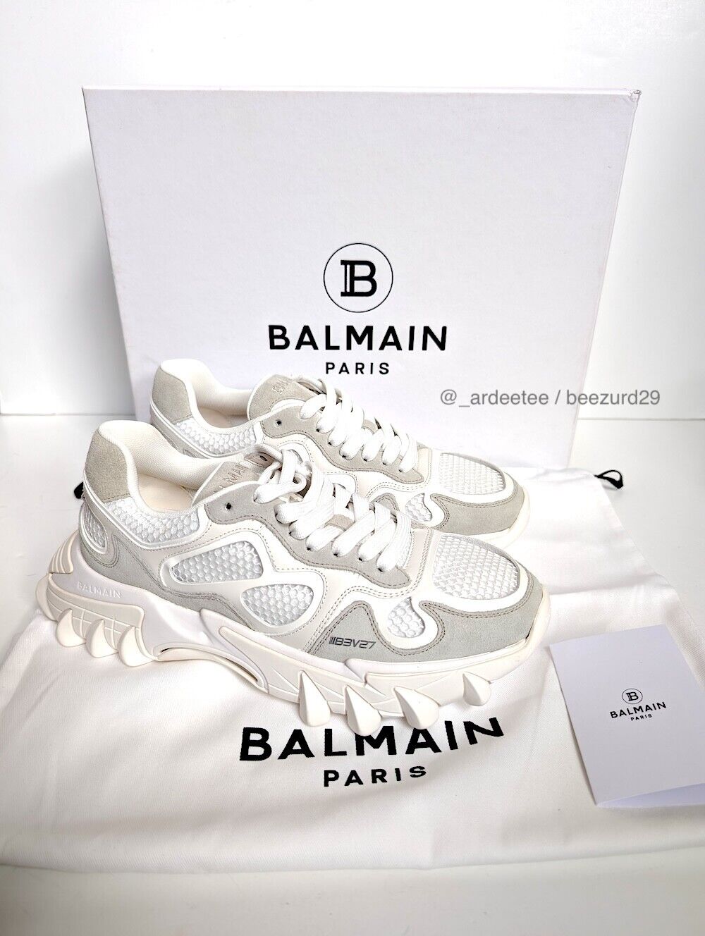 NEW* BALMAIN B-EAST LEATHER SUEDE LOW SNEAKERS $895 (WHITE NEW* BALMAIN B-EAST LEATHER SUEDE LOW SNEAKERS $895 (WHITE