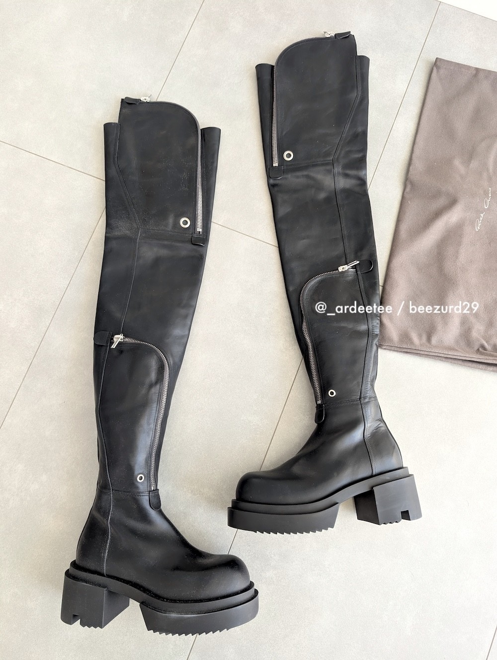 RICK OWENS LEATHER THIGH HIGH WADER BAUHAUS BOGUN BOOTS