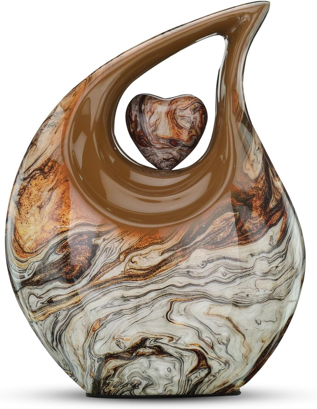 Multicolor 10 Inches Teardrop Urn with Matching Heart - Large Cremation Urn - Unique Urn - Ash for Men/Males/Females and Big Pets from