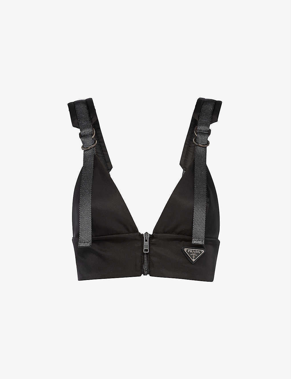 Pre-owned Prada Recycled-nylon Gabardine Bralette Fw22 In Black