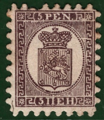 FINLAND Classic Stamp Scott.6 3p  Purple-brown(1873) Mint LMM Cat $375 2RGREEN52