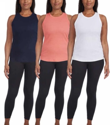 3 Pack Danskin Women's Soft Ribbed Racerback Tank Top NVY/CRL/WT  Size Large NWT