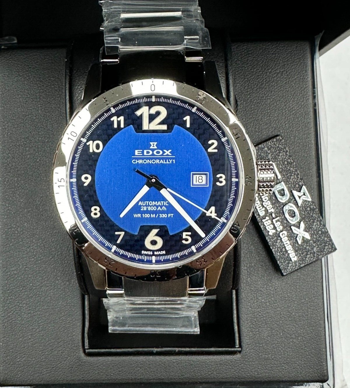 Pre-owned Edox 80094 3nm Bu1 Chronorally 1 Automatic Blue Dial Swiss Men's Watch Warranty