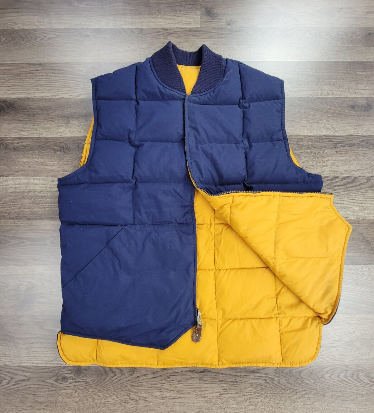 Vintage Eddie Bauer Puffer Vest Jacket Yellow Goose Down Reversible Men's Medium