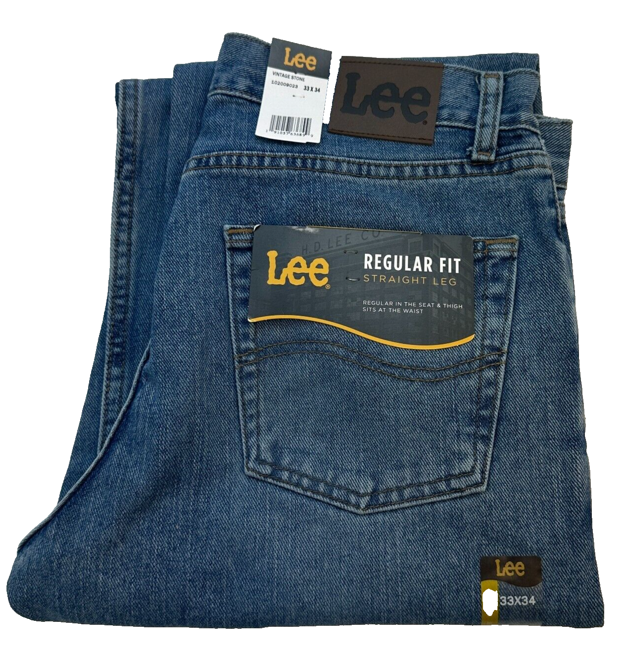 Lee Regular Fit Straight Leg Mens Jeans Size W33 L34 Vintage Stone New