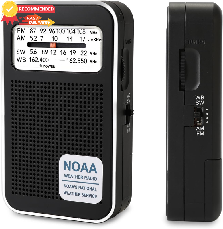 4-Band AM FM Weather Radio, Portable, Rechargeable, DSP Reception, Earphone Jack