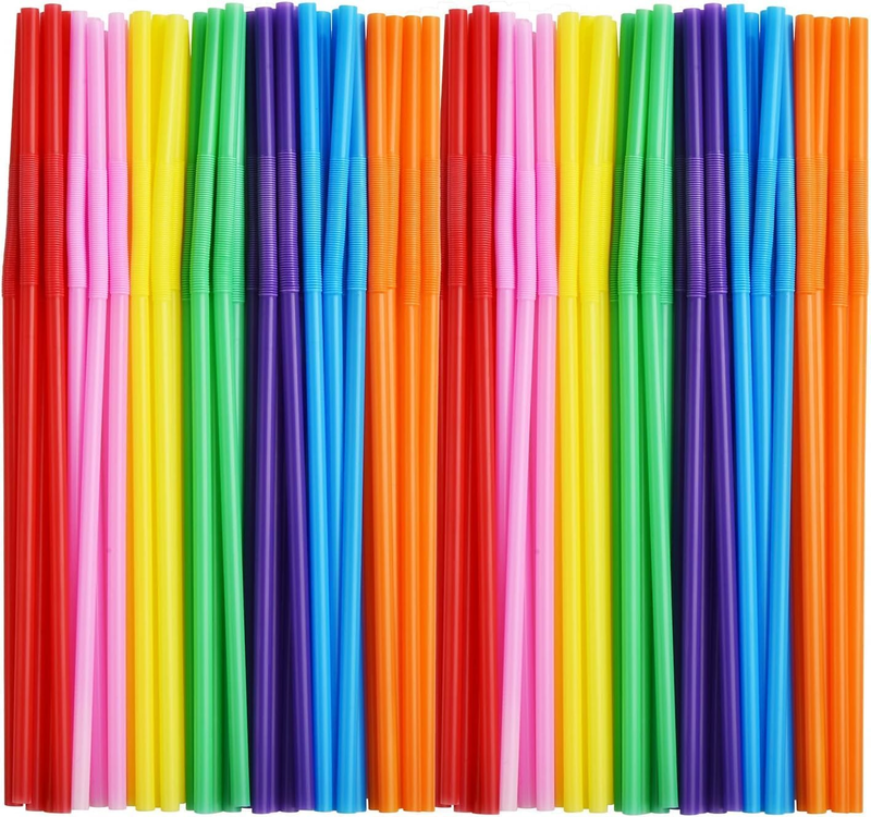 200 PCS Flexible Plastic Drinking Straws, 10.2 Inches Extra Long Colorful Dispos