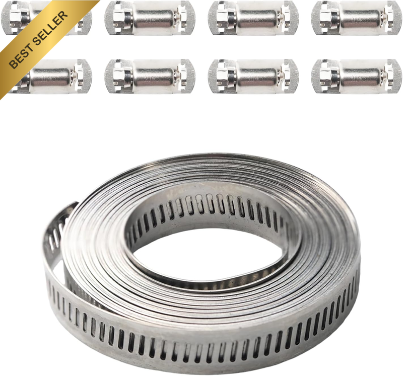 Hose Clamp Kit – 4M Stainless Steel Metal Strapping with Holes + 8 Fasteners, Ad