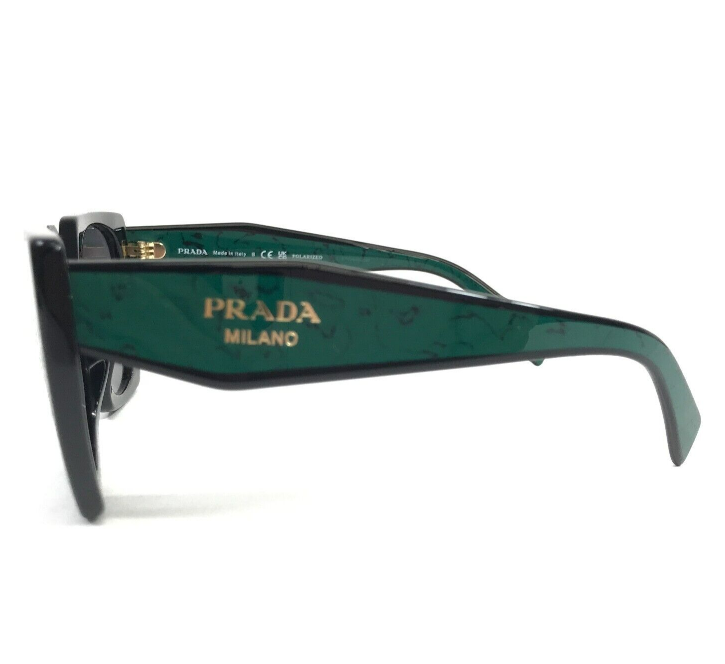 Pre-owned Prada Sunglasses Spr15w 1ab-5z1 Black Green Butterfly Frames With Gray Lenses
