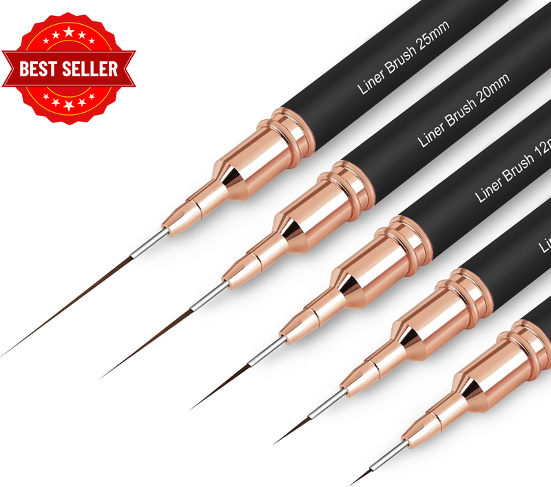 Metallic Nail Art Brushes, 5Pcs Nail Art Liner Brushes, Painting Art Design Brus