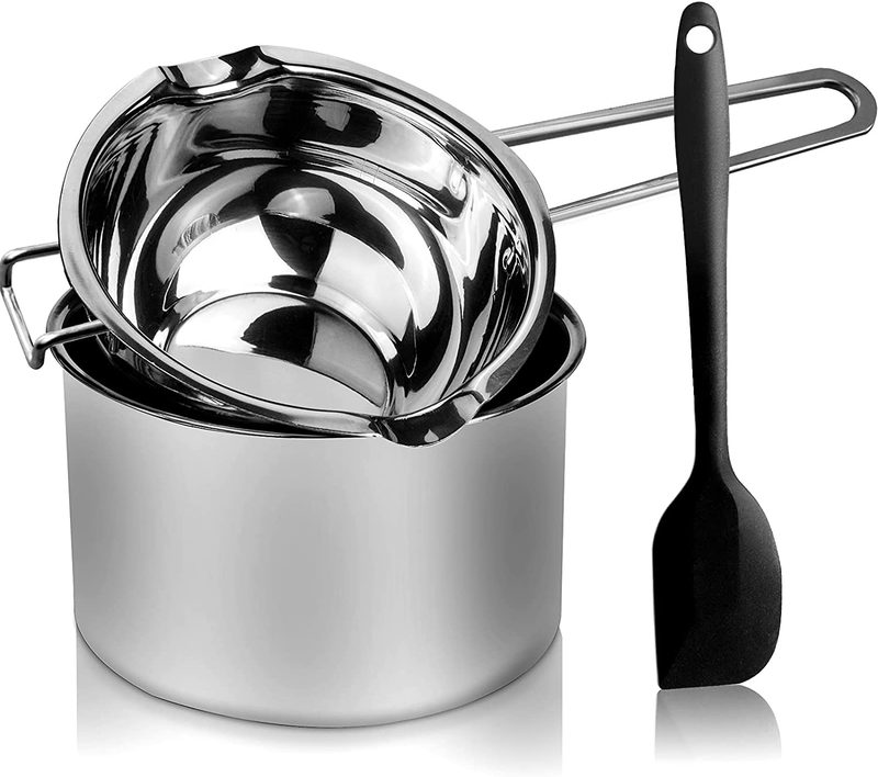 1000ML Double Boiler Pot with 2200ML Stainless Steel Pot and Silicone Spatula, D