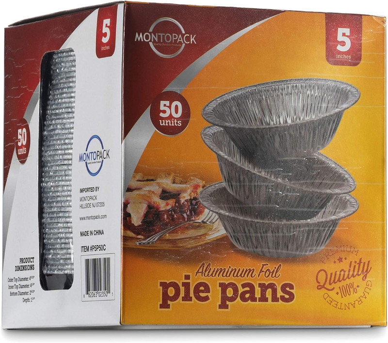 Montopack Disposable 5" Aluminum Foil Pie/Tart Pan (50 Pack) | 5 Inch round Cake