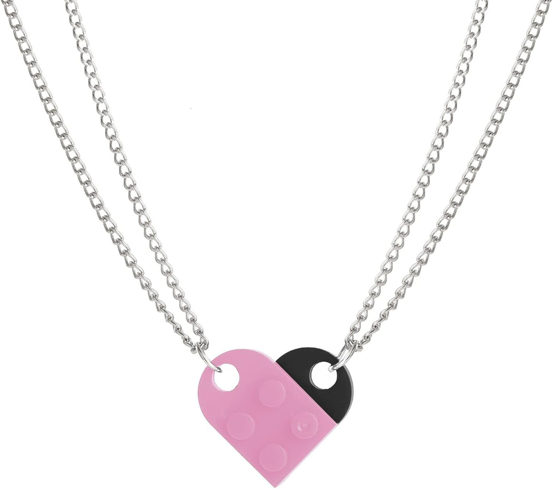 Heart Shaped Brick Necklace for Couples Friends Besties, 2 Pcs Heart Shaped Bric