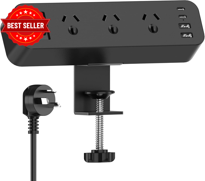 Yundian Desk Power Board with Desk Clamp, Power Strip USB Surge Protector, 3 AC 