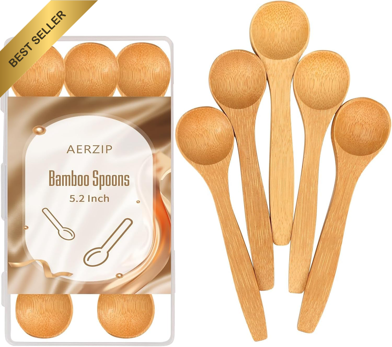 Bamboo Spoons, 13.2Cm Small Wooden Teaspoons for Condiments, Spices, Sugar, Salt