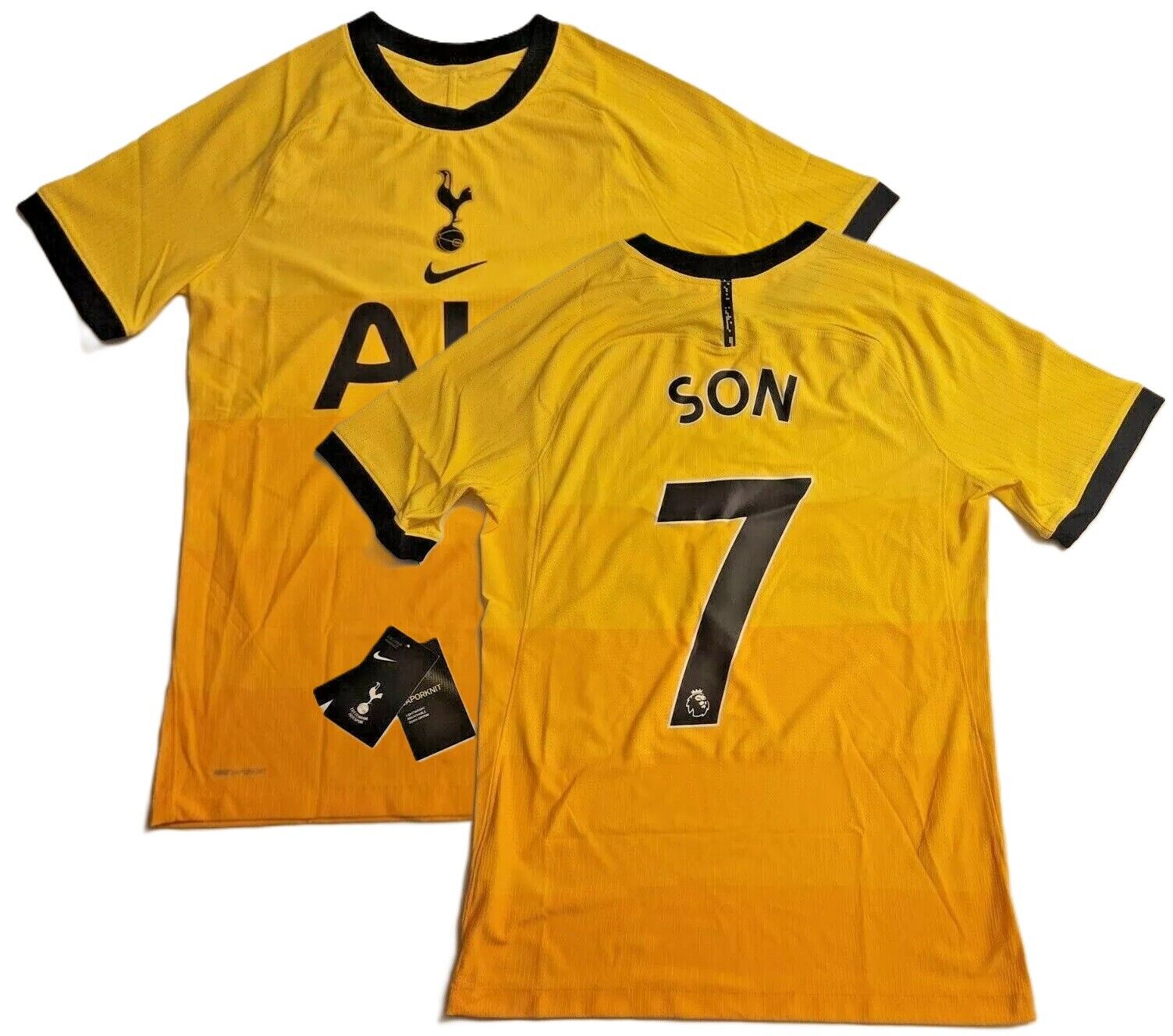Tottenham Third Vapor Jersey Shirt 2020/21 Nike Yellow Son #7 S-M New with Tags Tottenham Third Vapor Jersey Shirt 2020/21 Nike Yellow Son #7 S-M New with Tags
