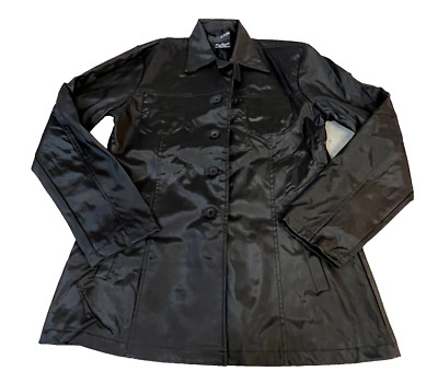 Outer Edge Black Lined Long Sleeve Jacket Button-Up Water Resistant Medium [C33]