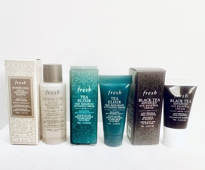 Fresh Kombucha Facial Essence, Tea Elixir Serum & Black Tea Cream Mini Set x3