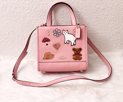 NWT Coach CC421 Dempsey Tote 22 With Creature Patches Leather Candy Pink Multi