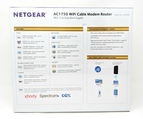 New, Netgear C6300-100NAS AC1750 (16x4) DOCSIS 3.0 WiFi Cable Modem Router Combo