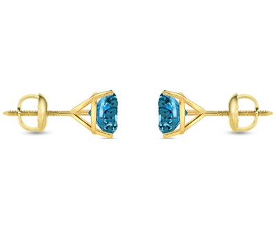 Pre-owned Shine Brite With A Diamond 2.50 Ct Round Cut Blue Earrings Studs Solid 14k Yellow Gold Screw Back Martini