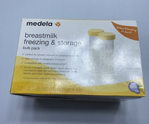 Medela Breastmilk Freezing and Storage Bulk Pack 12 Bottles, Lids 2.7oz 80ml New