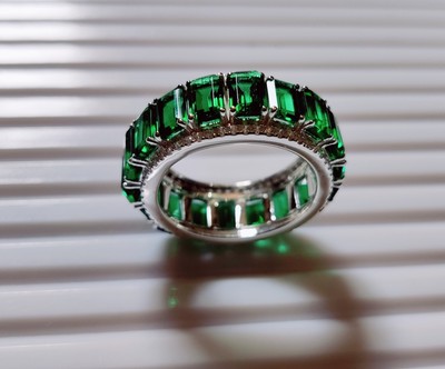 Natural Hydro Emerald Gemstone 925 Sterling Silver Wedding Band Ring k071