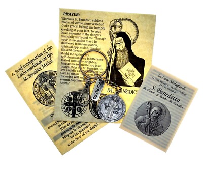 St Benedict Italian Medal Key chain protection Crucifix Cross Exorcism saint NEW